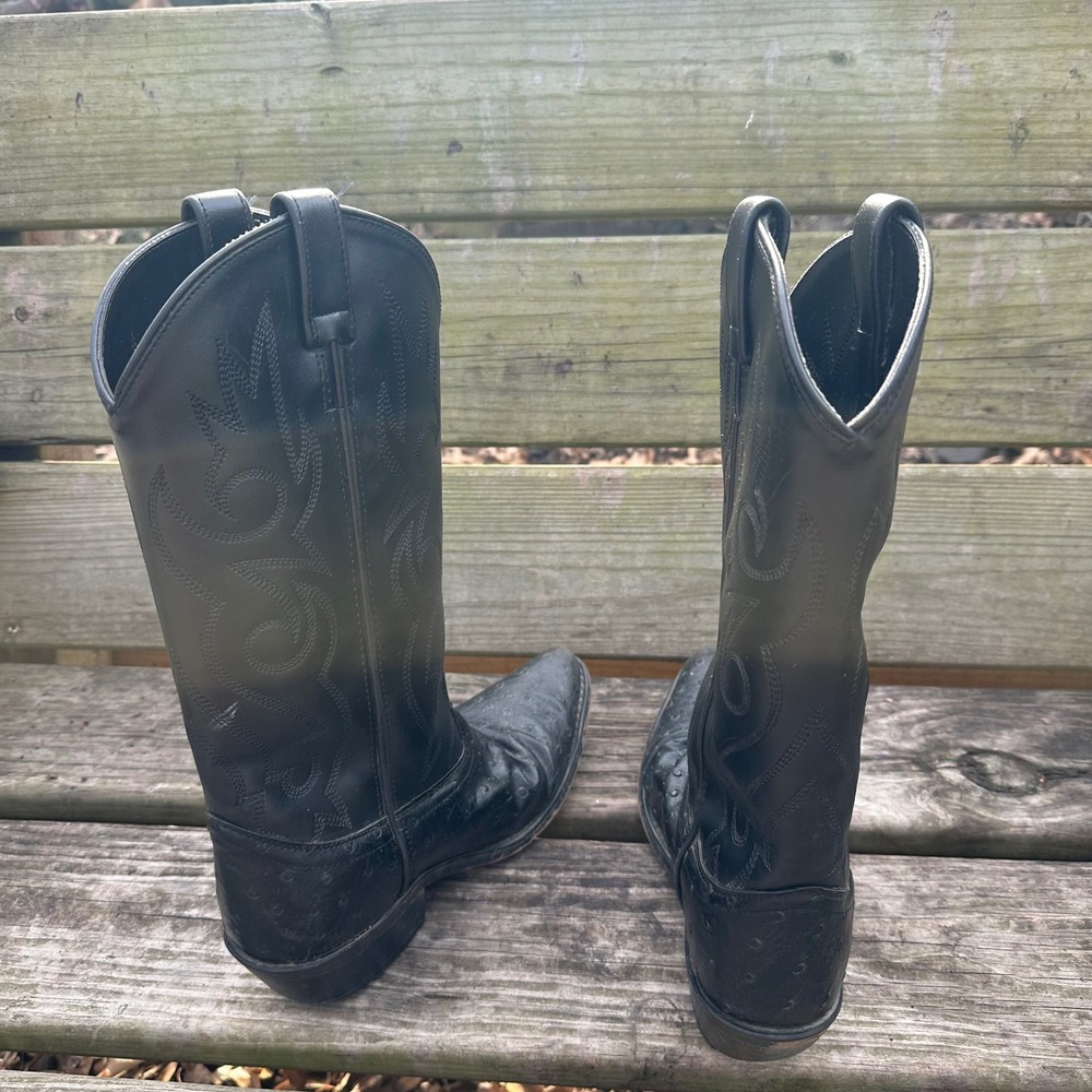 Out West Mens Black Leather Cowboy Boots Ostrich Pointed Toe VCM9010 Size 8.5 - Picture 6 of 10
